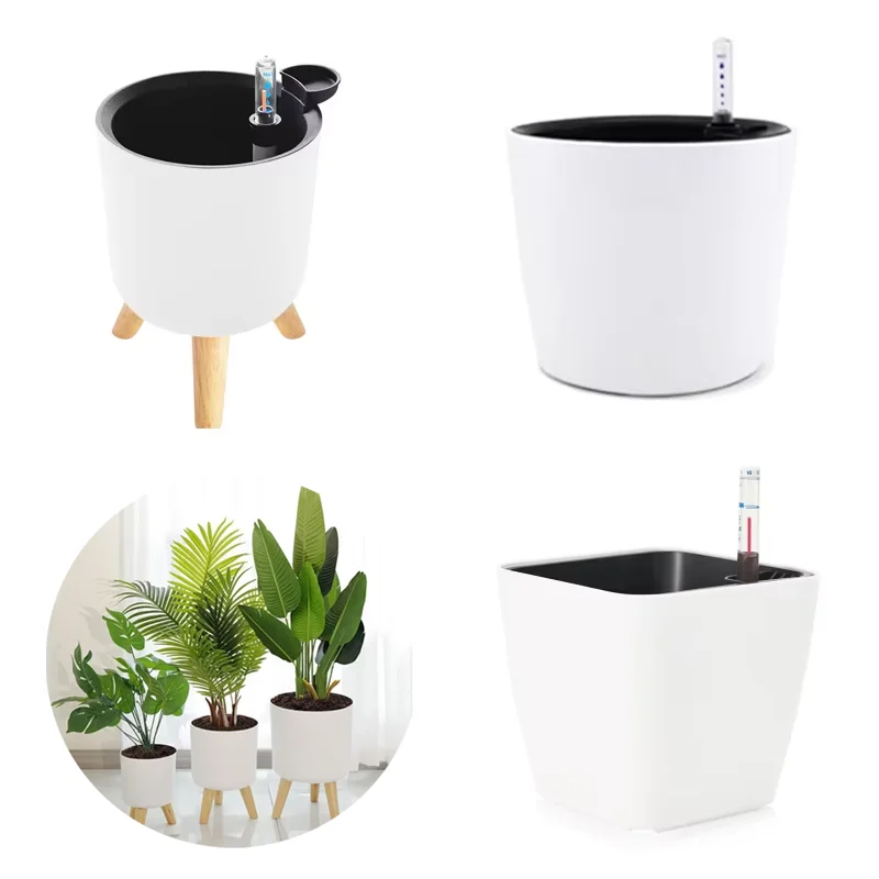1PC Indoor Plastic Flowerpot Self Watering Plant Pot with Water Level Indicator Home Decoration Bonsai Pots Plants Accessories
