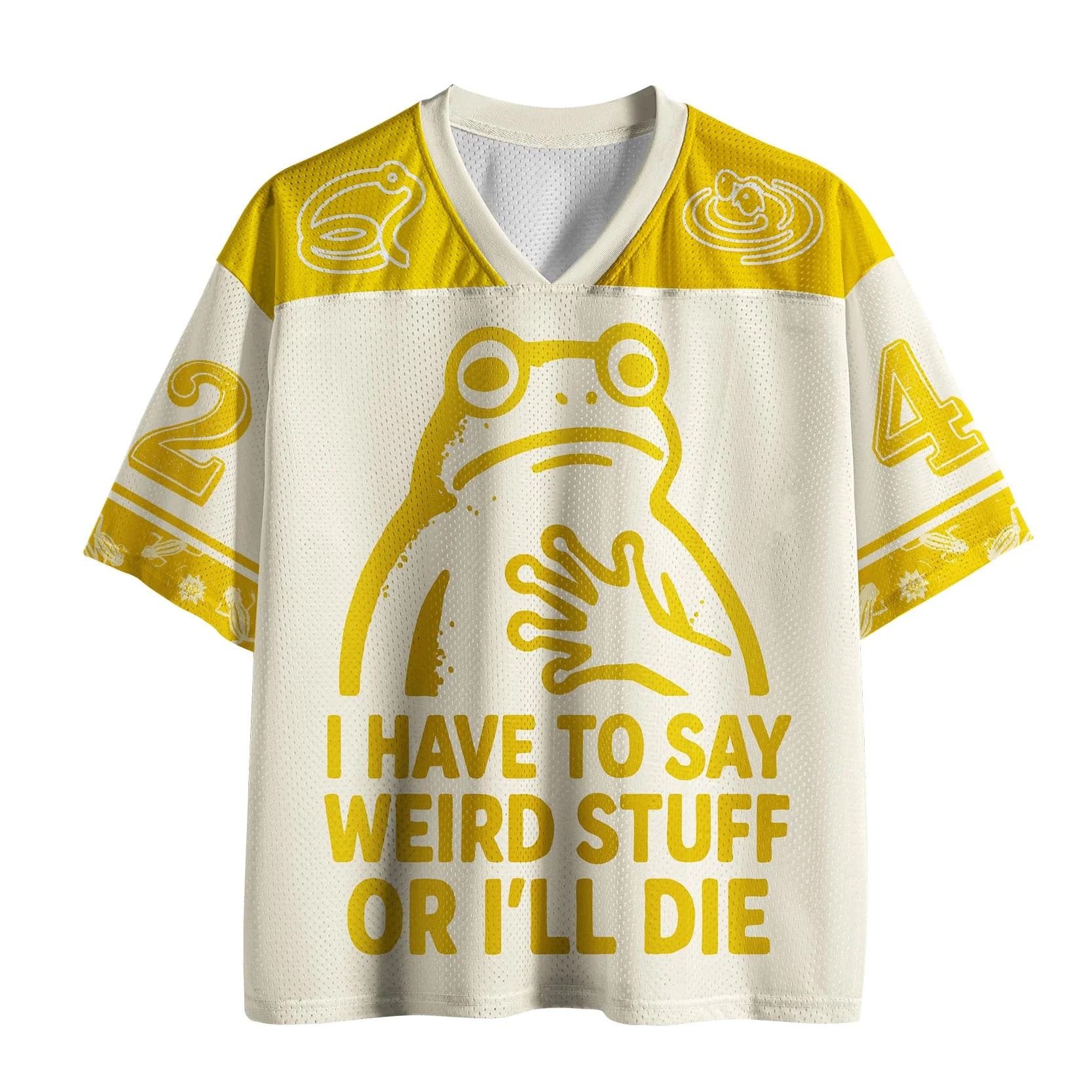 2026 Popular V-neck Mesh T-shirt with Fun Printed Short Sleeved T-shirt, Retro Streetwear, Loose Oversized Sports Mesh T-shirt