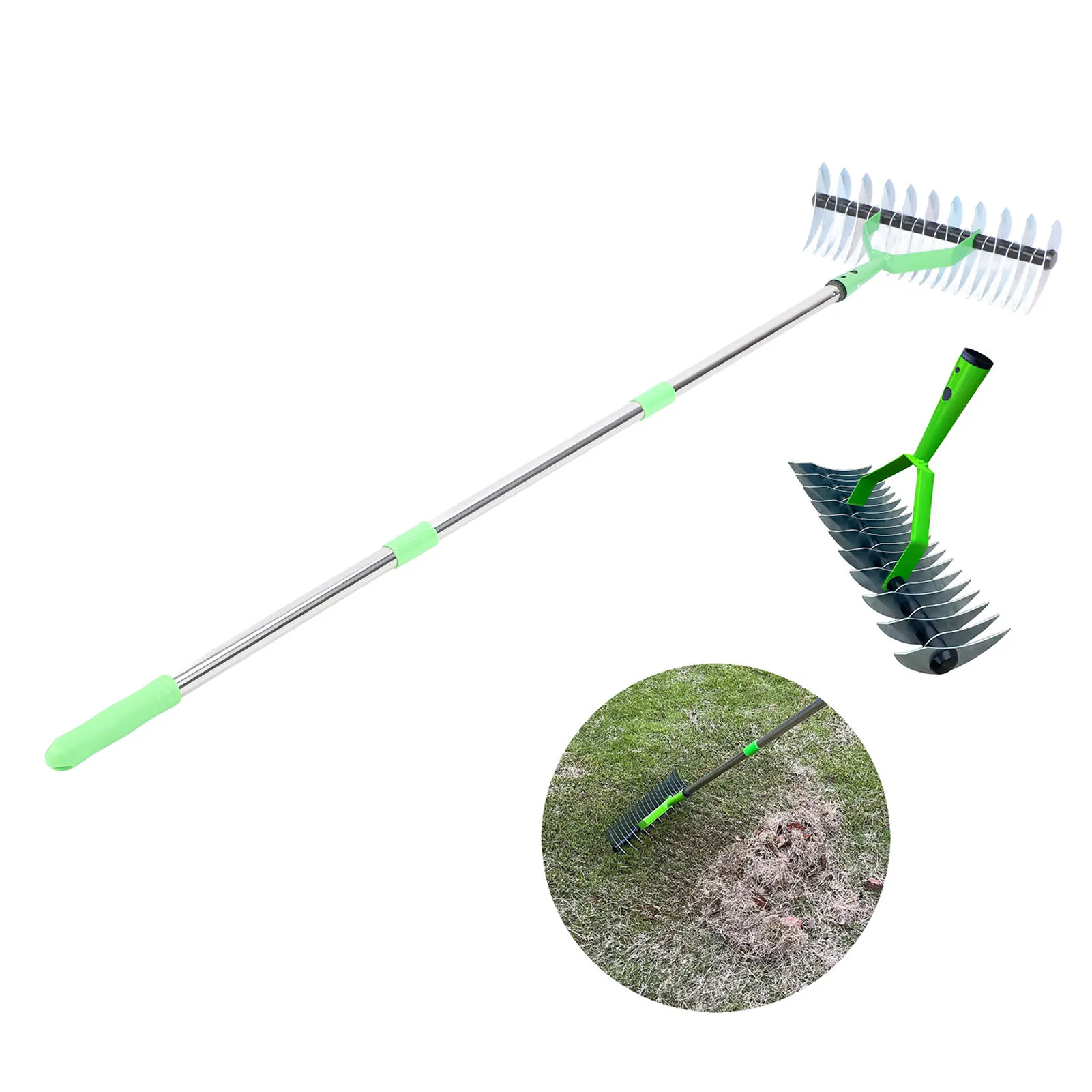 

Bow Rake Lawn Thatching Rake Thatch Rake 3 Sections Stainless Steel Dethatcher Lawn Rake for Clearing Dead Grass Dethatcher Rake