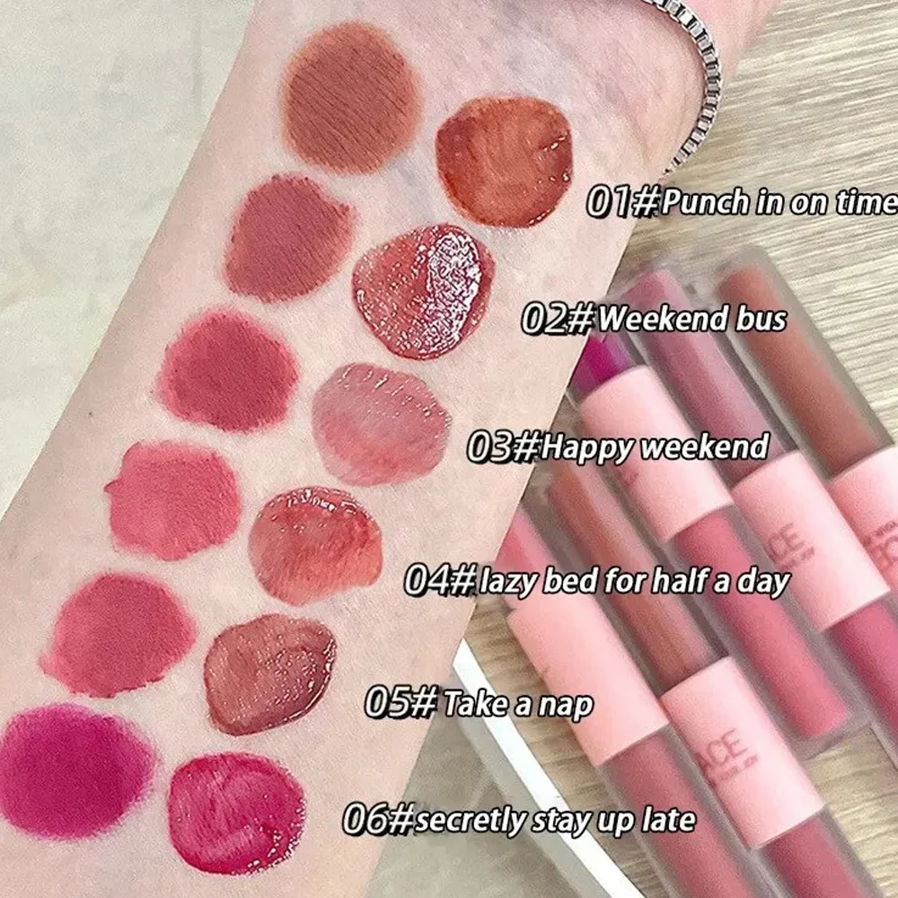 6 colores mate terciopelo Sexy tinte rojo doble cabeza brillo de labios líquido lápiz labial impermeable brillo de labios duradero cosméticos Coreanos