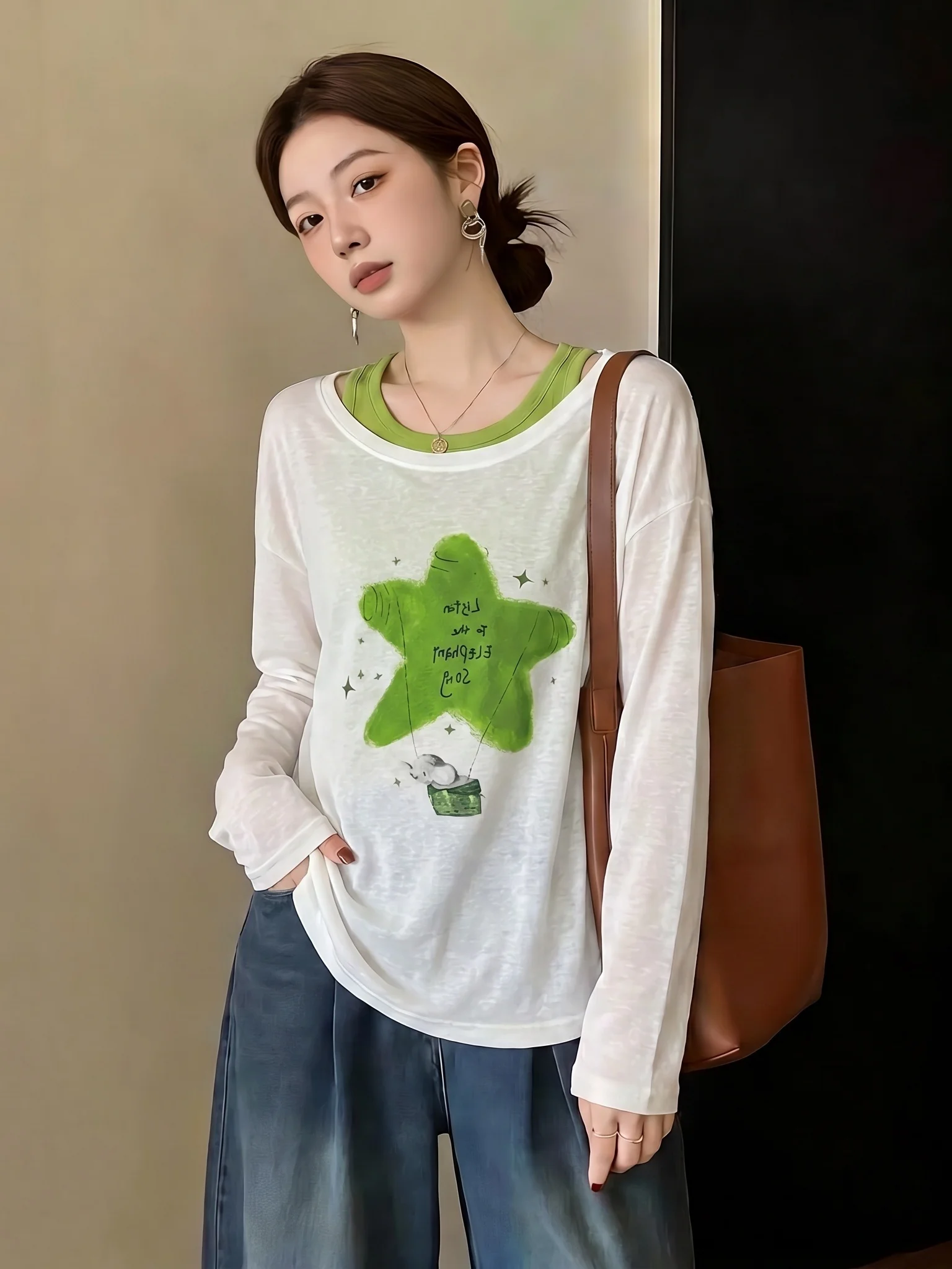Green Strap Vest Women's Summer New Large Size Fat MM Top Two-Piece Set Sun Protection Outerwear T-Shirt Korean Style Loose Fit