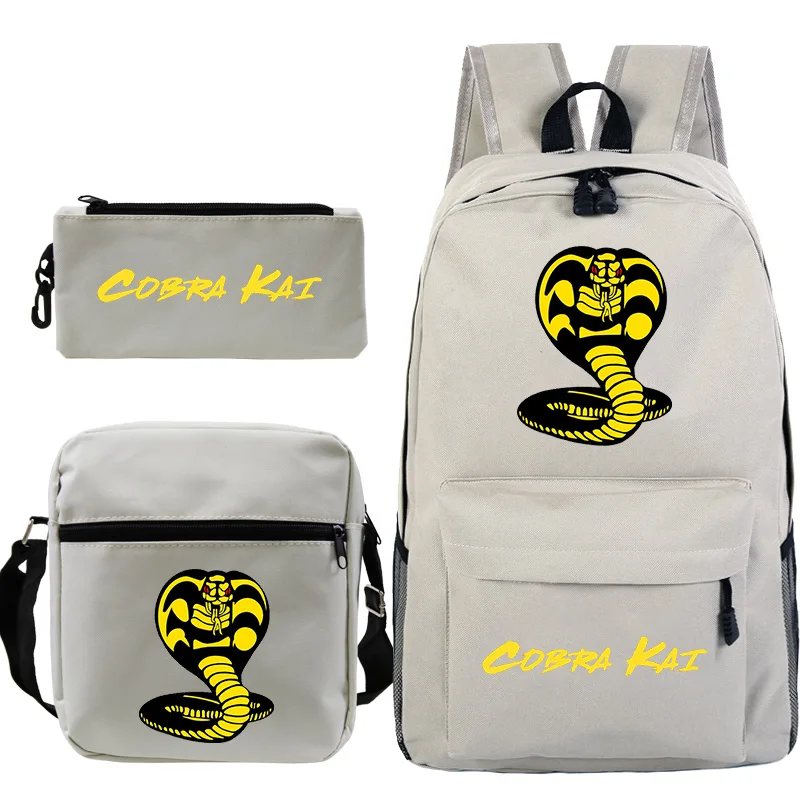 Hot Movie Cobra Kai Backpack 3 Pcs Set Nylon Cartoon Snake School Bags Large Capacity Kids Backpacks Boys Girl Travel Schoolbag