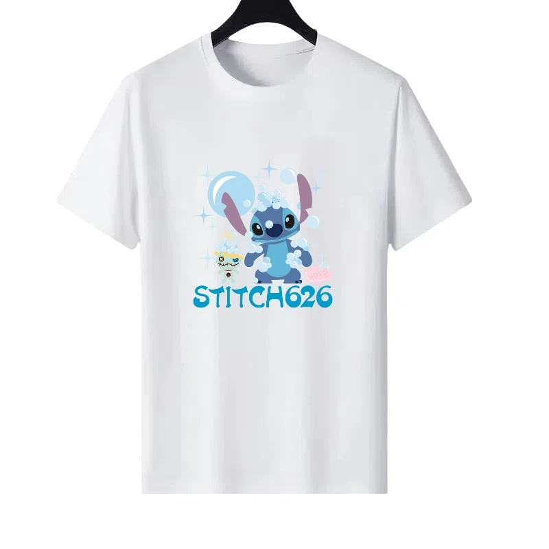 

Disney Stitch Pattern Woman White Summer Parent-child Clothing Sporty Tops Ladies Cheap Short Sleeves T-Shirt Men Sweatshirts