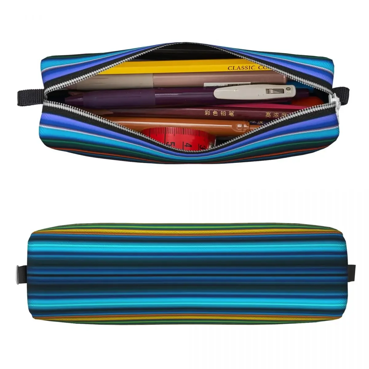 Multicolor Stripes Pencil Case Pen Box Bags Girls Boys Large Storage Office Zipper Pencilcases