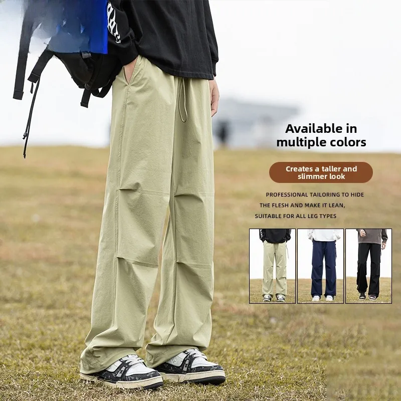 

WASSUP NURAYA Men's Casual Loose Fit Waterproof Outdoor Spring Summer Workwear Straight Leg Trousers Faionable Youth Sle