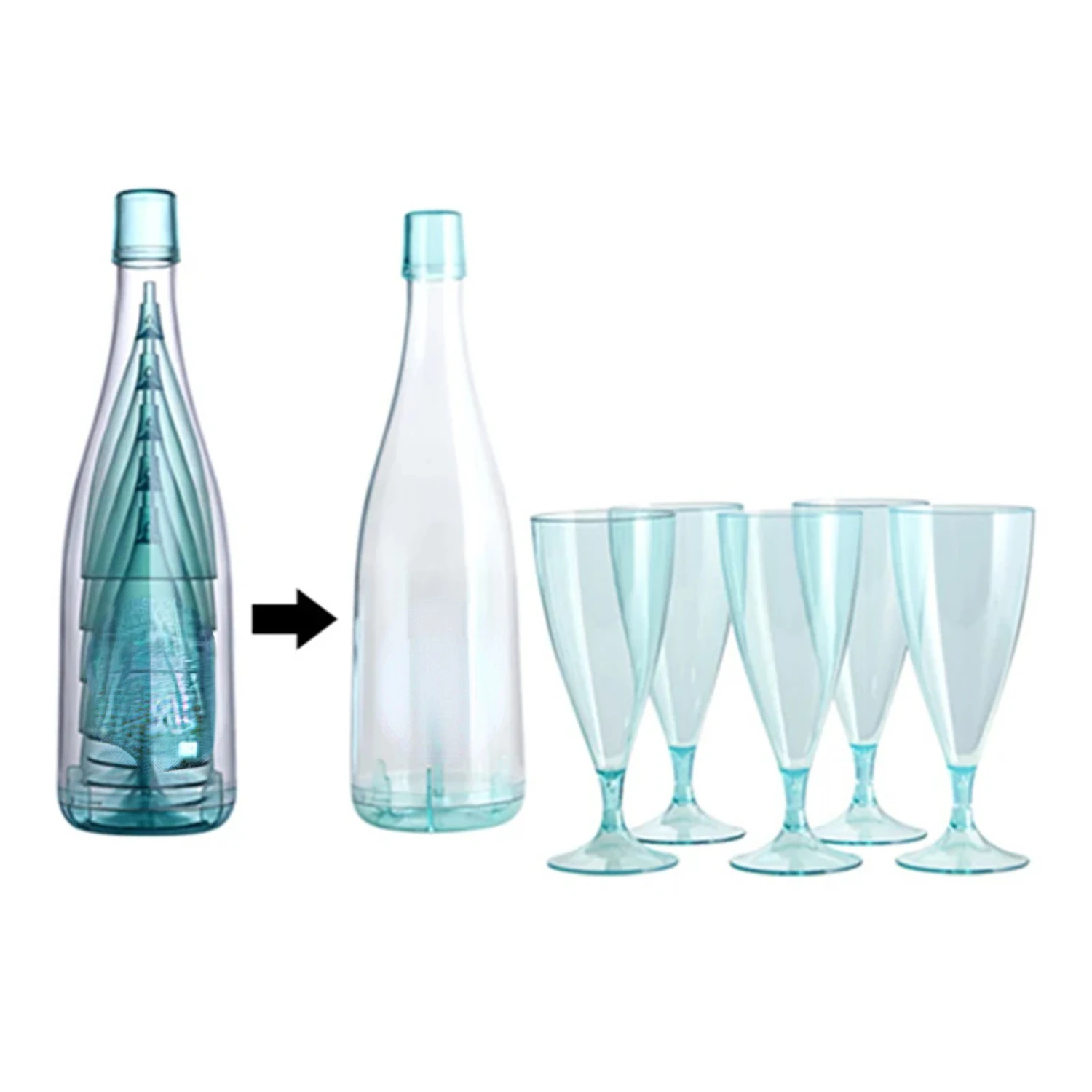 

6Pcs/Set Plastic Champagne Cup With Bottle Cold Drink Juice Cup Transparent Cocktail Wine Cups Party Supplies Drinkware