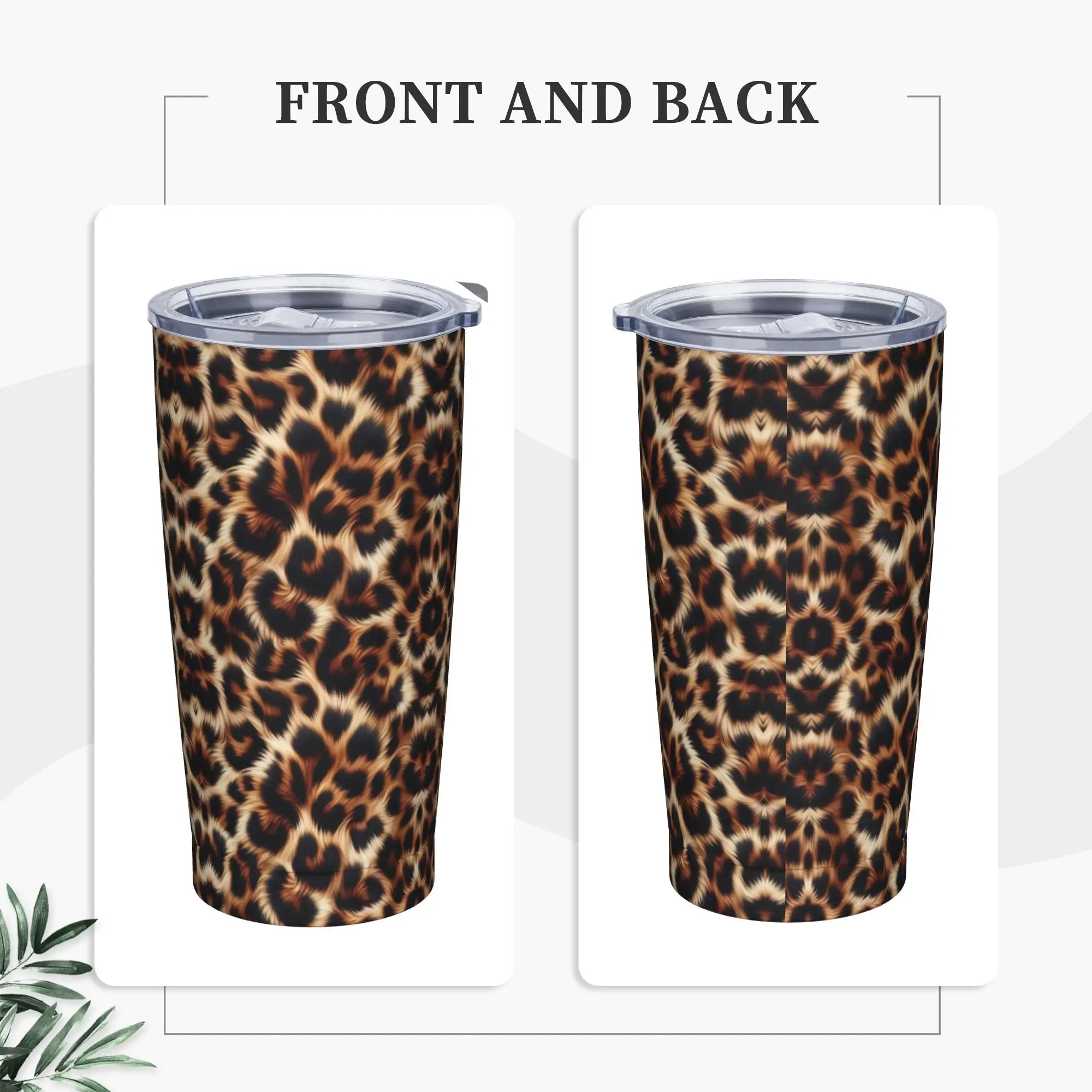 Leopard Insulated Tumbler with Straws Faux Fur Vacuum Coffee Mugs Office Home Car Bottle Cup, 20oz
