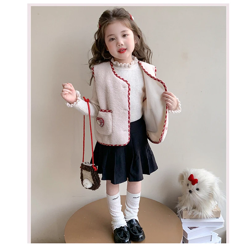 

Kawaii Sanrio Y2K Kid Hello Kitty Plush Vest Cartoon Autumn Winter Waistcoat Anime Thickened Coat Cute Soft Sweet Tops Girl Gift