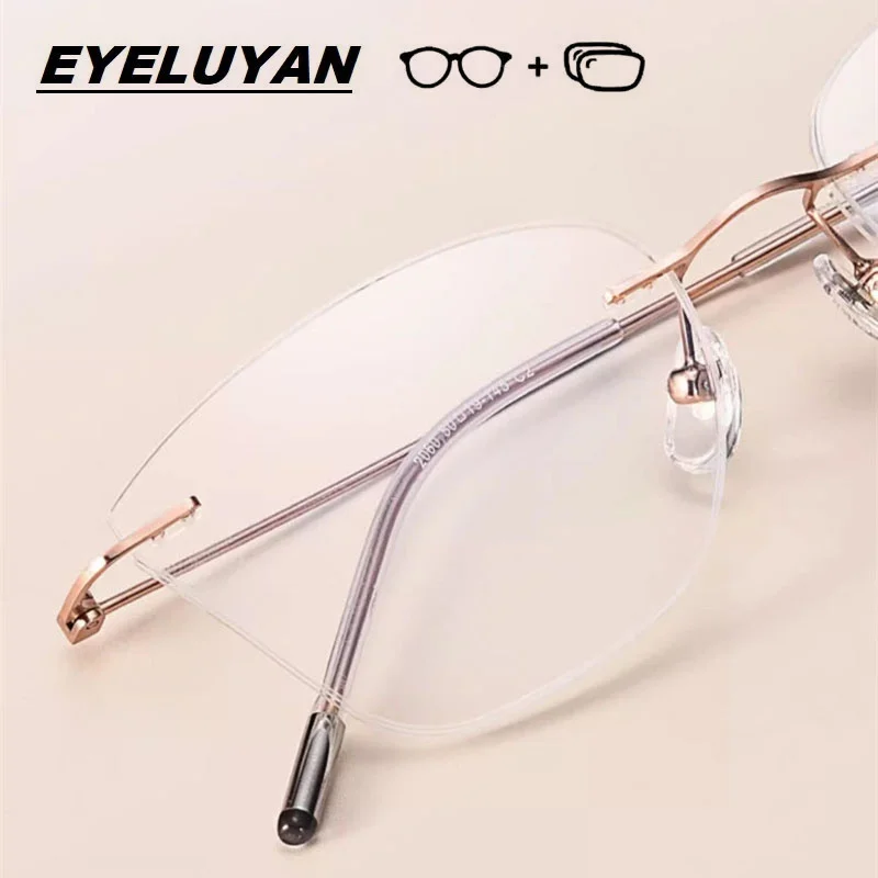 EYELUYAN Mode Cat Eye Brille Mode Randlose Brillen Reinem Titan Rahmen Optische Brillen Mit Dioptrien