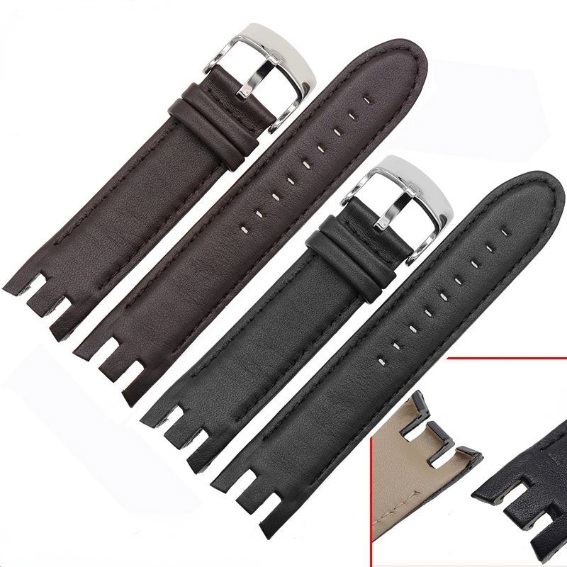 Genuine Leather Watch Band Original for Swatch Yrs403 412 402G Waterproof Sweatproof Men Curved Concave Replace Accessories