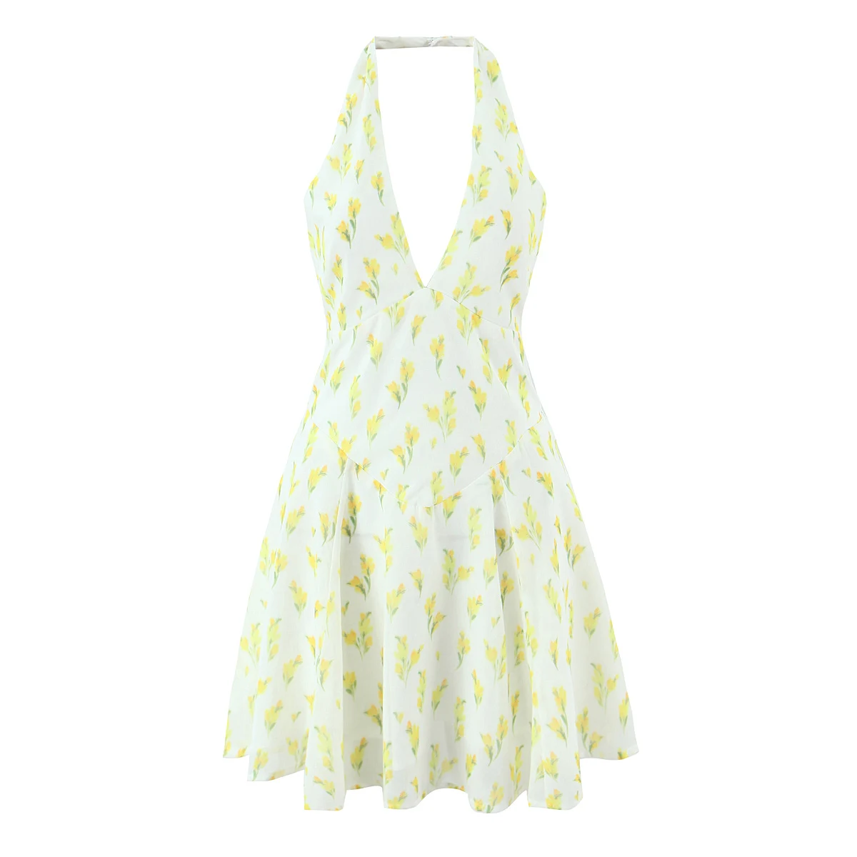 Mini abito spaghetti stampato floreale Donna Verde Halter Estate senza maniche Backless Vocation Beach Hotsweet Abiti sexy Nuovo