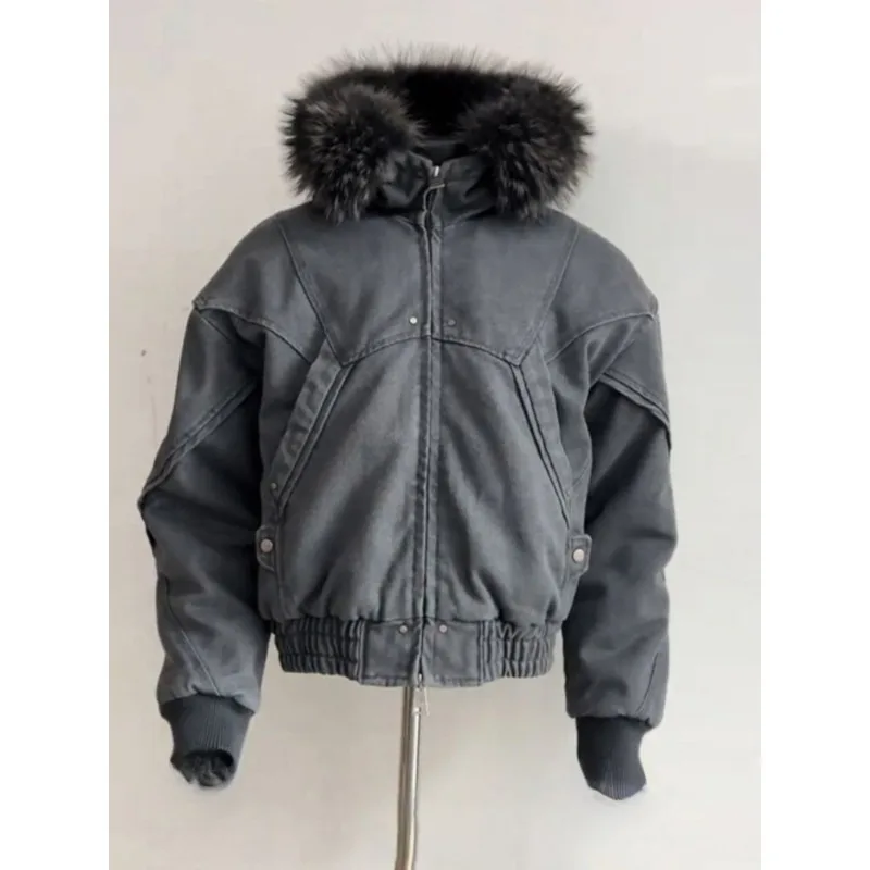 

Осень-зима парки из искусственного меха с капюшоном женская и мужская одежда для пар 2000-х годов американские винтажные куртки пальто панк Harajuku