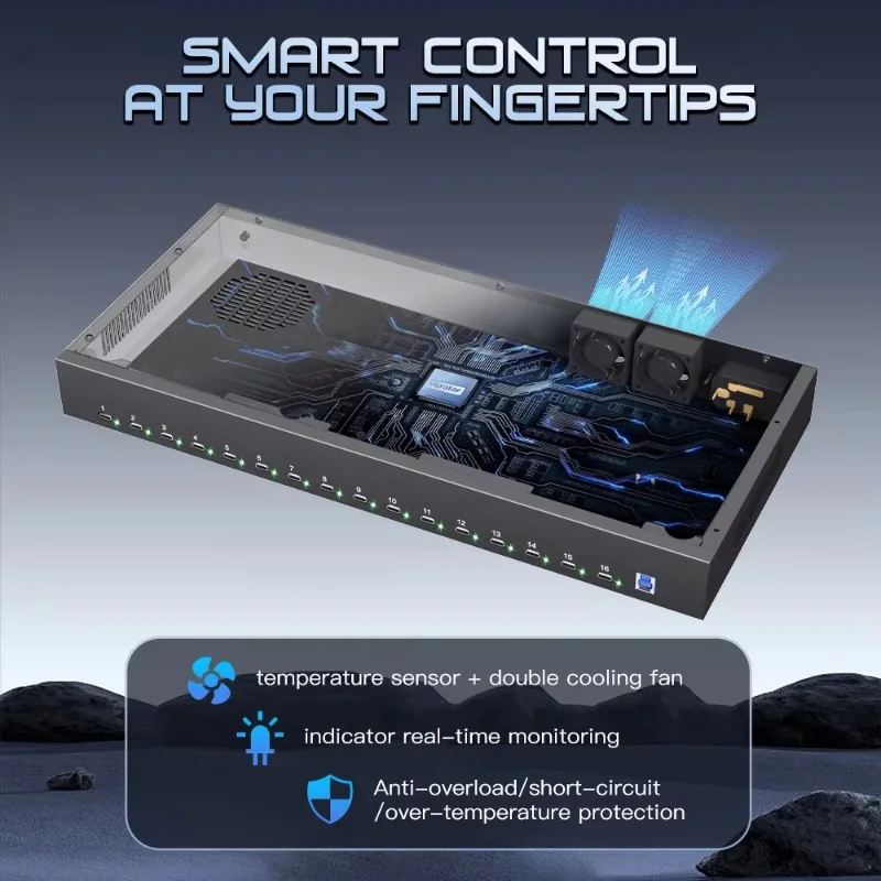 Multi-Device Charging Hub  A-165CP 16x Type-C Ports, 5Gbps Transfer, 440mm Rack-Mountable
