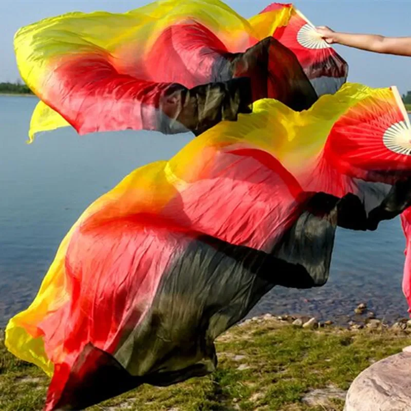 Nieuwe Kinderen Vrouwen 1 Paar 100% Zijde Lange Buikdans Fan Sluiers Elegante Kleurverloop Goedkope Promotie 120 cm 150 cm 180 cm