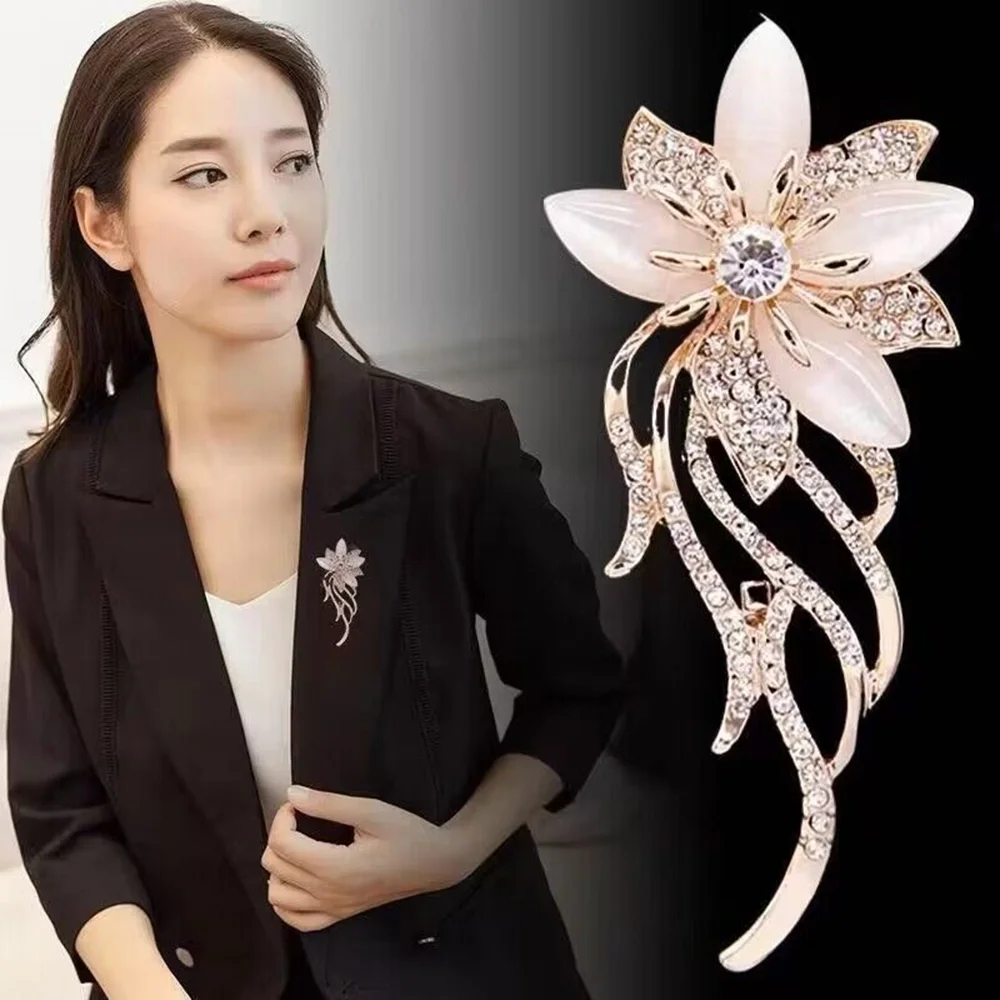 Fashionable tassel flower colorful zircon brooch, anti-exposure pin for women, metal button to fix clothes, wedding party gift
