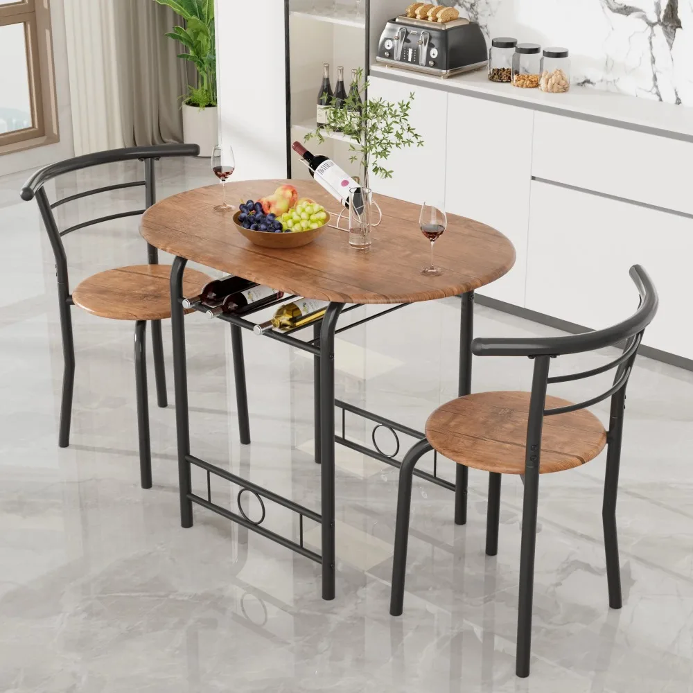 3 Pieces Dining Set Breakfast Table Set Space Saving Wooden Chairs and Table Set, for Dining, Office and Living Spaces of Home