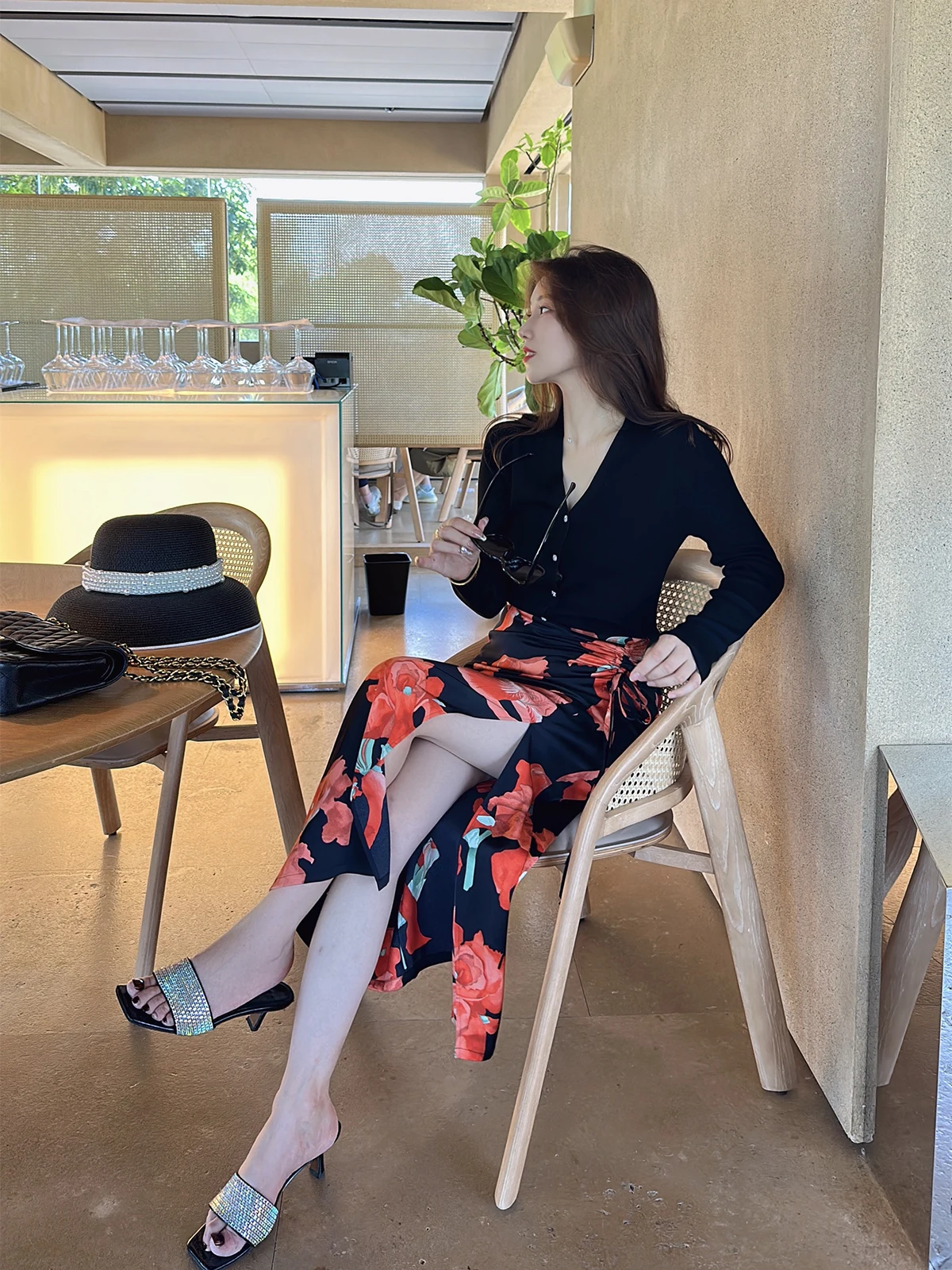 

YANGXIAOJING High Waist Asymmetrical Print Dstring Vaion Sle Wrap around Skirt Women's Autumn Faion f Body Skirt