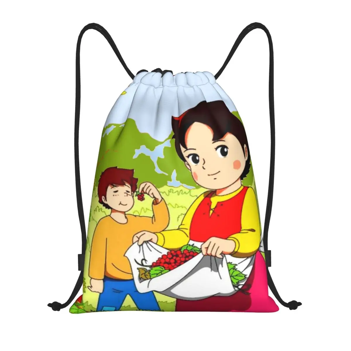 Mochila Alpine Picking con Heidi y Peter con cordón para mujer y hombre, mochila deportiva para gimnasio, bolsa de entrenamiento plegable de película de dibujos animados