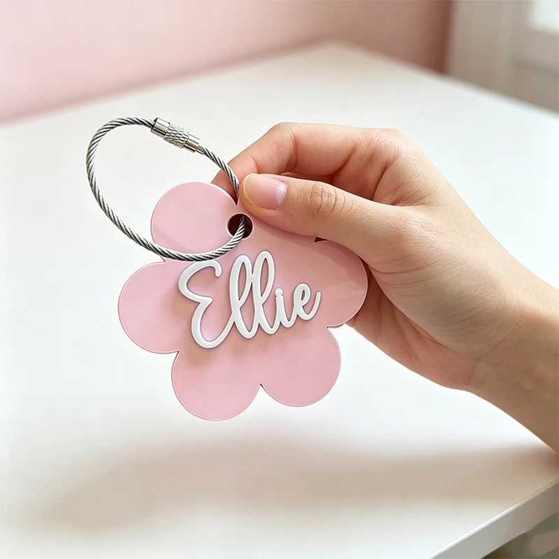 Flower Shape Customized Name Pendant Keychain, Gift