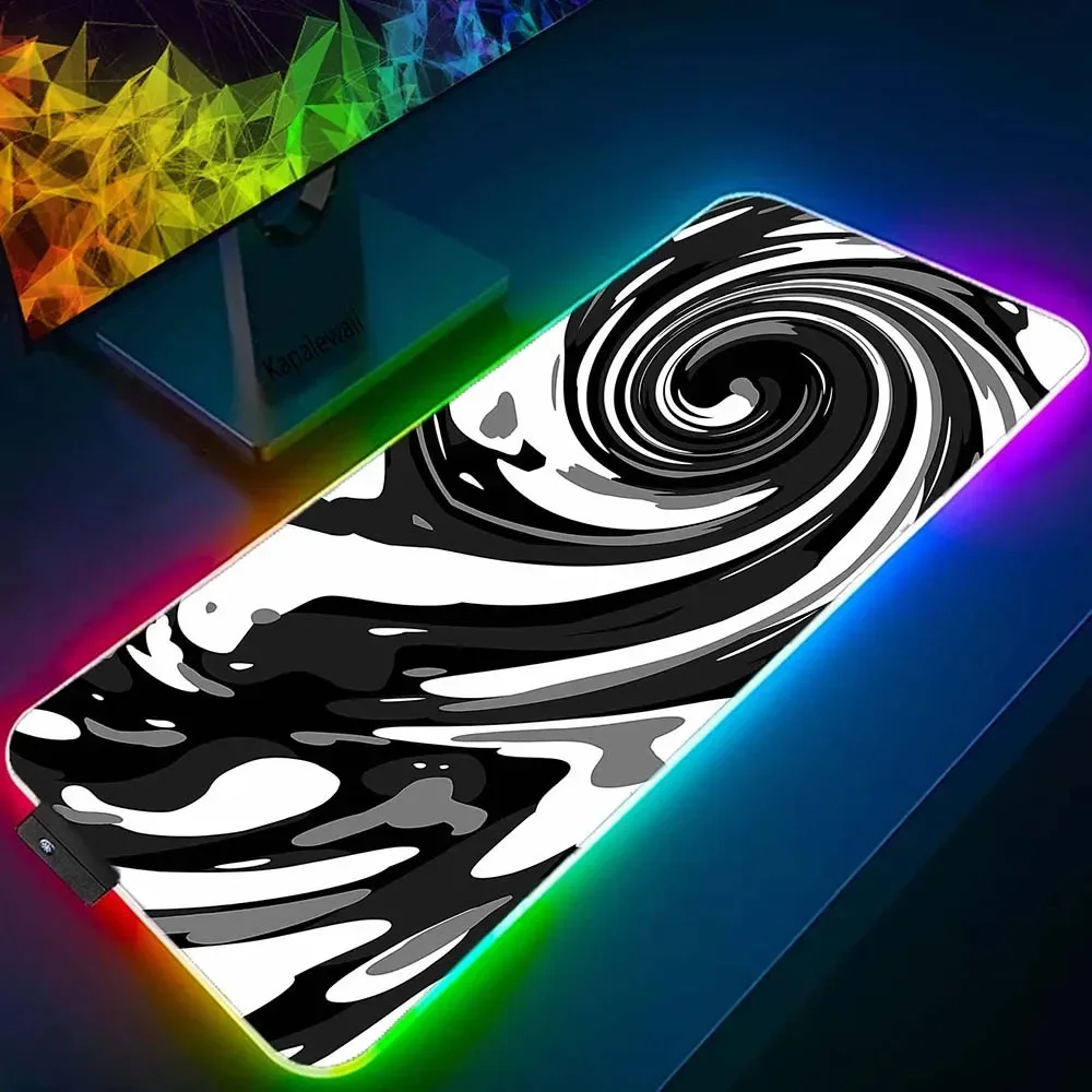 

Black White Minimalist Mouse Pad Gaming Large LED RGB Mousepad XXL Non-slip Rubber Big Desk Mat PC Computer Carpet with Backlit
