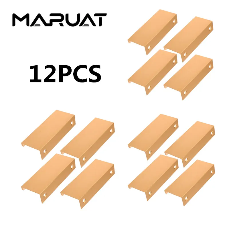 12pcs 80mm Gold Right Angle Finger Edge Pulls Hidden Cabinet Handles for Kitchen Cabinets Furniture Drawer Hardware