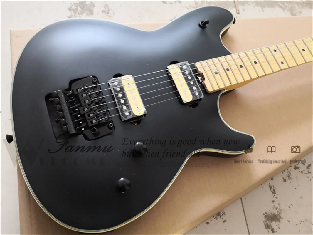 Matte Black electric guitar basswood body maple neck tremolo bridge black tuners HH pickups VH guitar