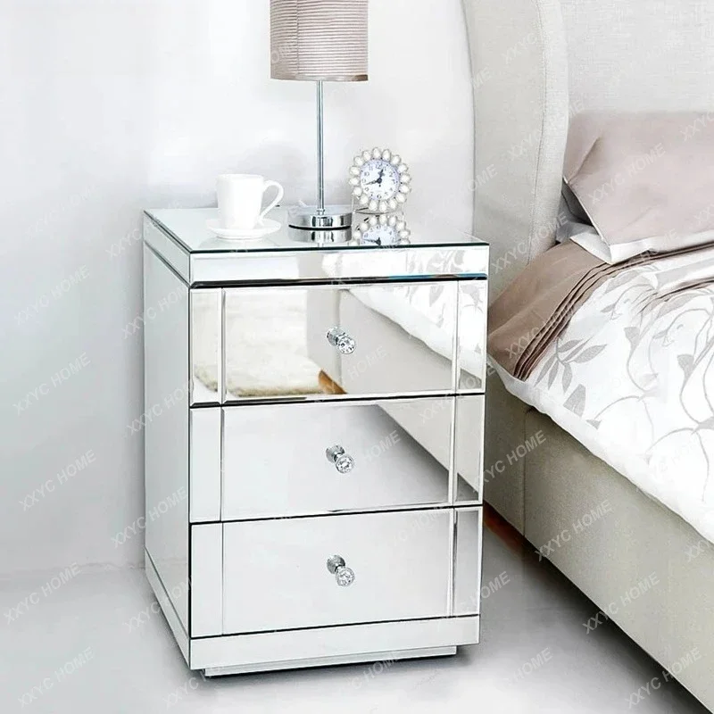 AAMirror Furniture Bedside Table Side Cabinet Locker Corner Cabinet Light Table Glass Furniture Neoclassical Postmodern