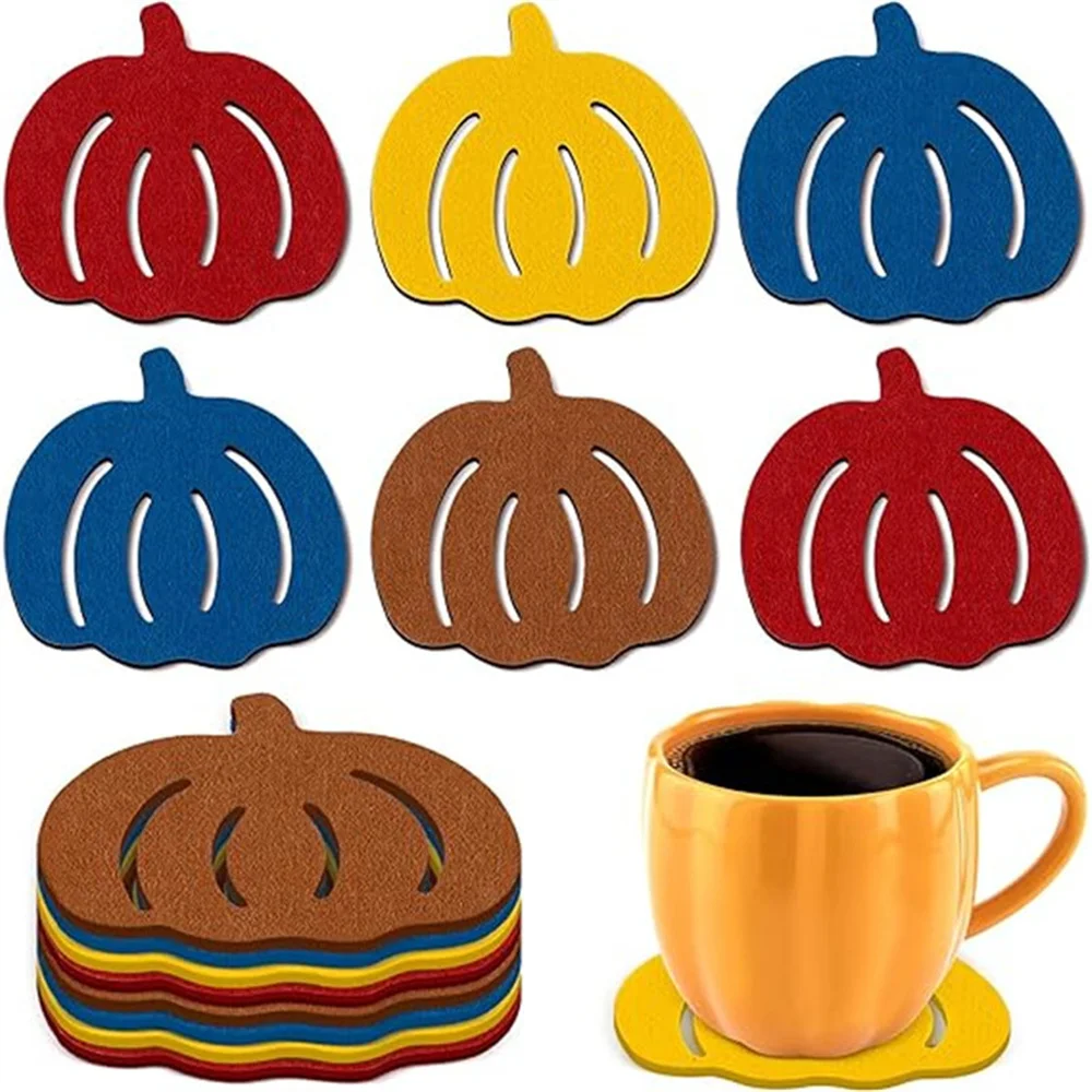 Pumpkin Shaped Coasters 1pcs Felt Coasters For Drinks Halloween Drink DecorOrange Pumpkin Felt Non-Slip Heat Resistant Cup Mats