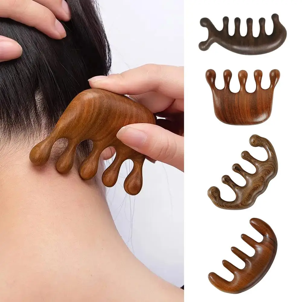 Natural Wooden Scalp Meridian Massage Comb Sandalwood Point Massage Wide-Tooth Care Combs Hairbrush Acupuncture Hair Gau Sh N7S5