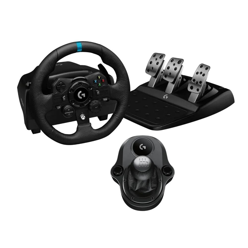 923 Racing Wheel and Pedals, TRUEFORCE Force Feedback,Real Leather + Logitech G Driving Force Shifter - Xbox X|S, Xbox One, PC,