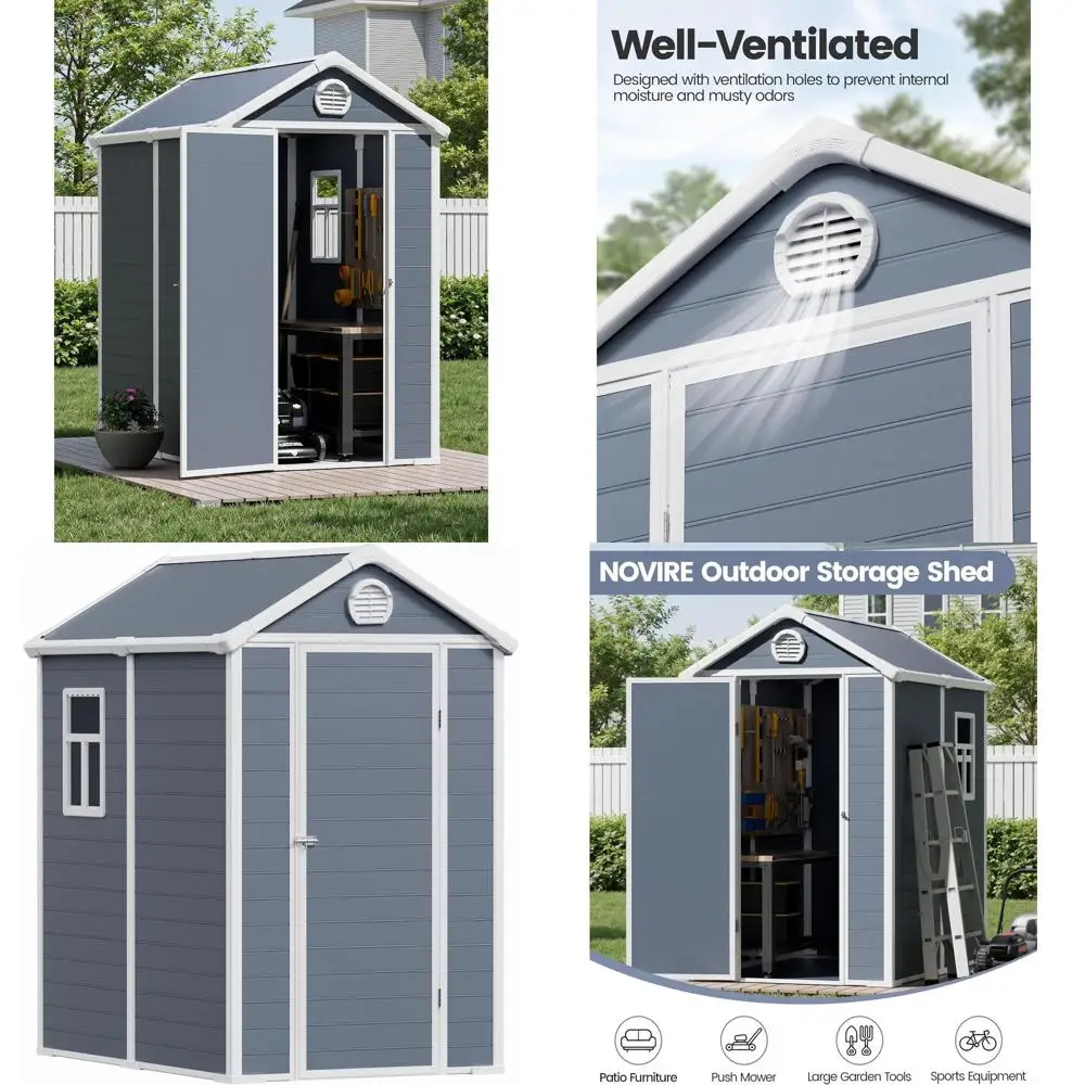 

Durable 6x4.5 ft. Grey Resin Outdoor Shed with Enhanced Roof, Secure Hidden Screws, Ideal for Decks, Pools, and Tile Storage