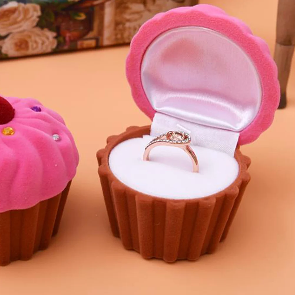كعكة كأس شكل صندوق خاتم القهوة الوردي لقلادة القرط مجوهرات تخزين هدية منظم حلية صغيرة عرض المجوهرات