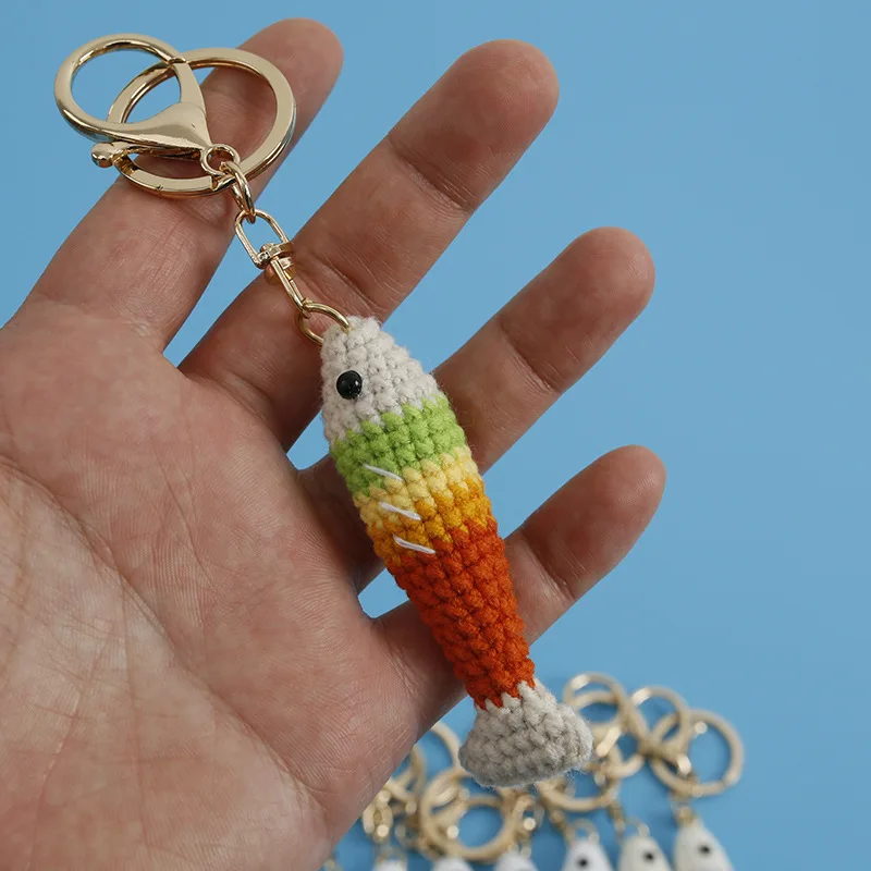 Wool Hook Knitted Rainbow Fish Keychain Hand-woven Key Ring Pendant Cute Small Fish Key Ring Creative Fish Hanging Decoration