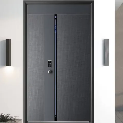 Retro Design Wood Grain Color Aluminum Alloy Entrance Door Factory Direct Sale Hinged Doors Sturdy and Durable Front Doors