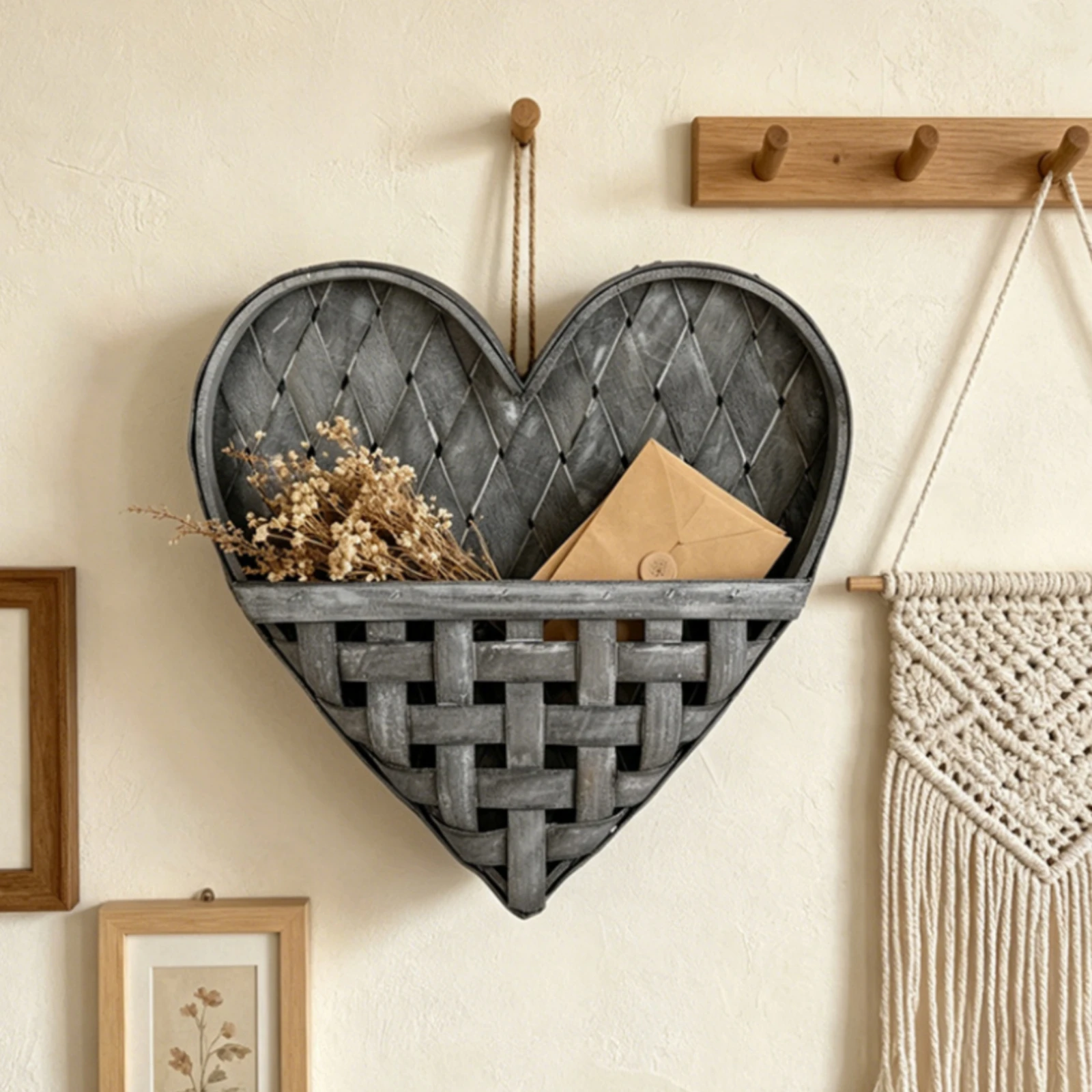

Heart Wall Basket Woven Wall Storage Basket Home Decor Handwoven Natural Material for Indoor