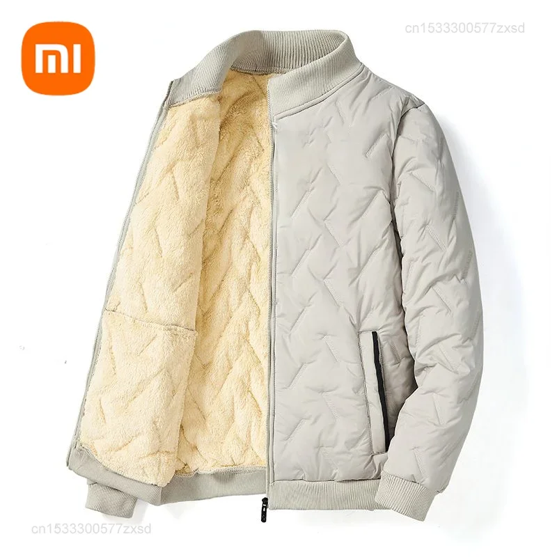 Xiaomi Winter Men\'s Stand Collar Diamond Quilted Jacket Fleece Lined Thermal Padded Jackets Winter Full Zipper Cotton Outwear