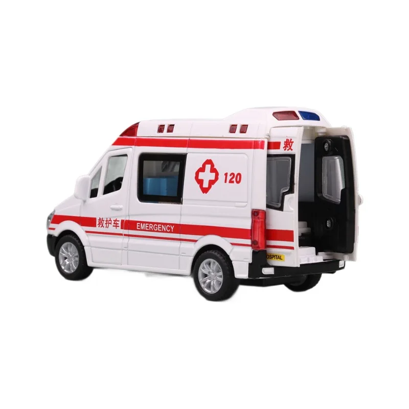 1:32 Ambulance politieauto Model Auto Speelgoed Legering Diecast Voertuig Deuren Geopend Rubberband Geluid Licht Trek Kid Gift