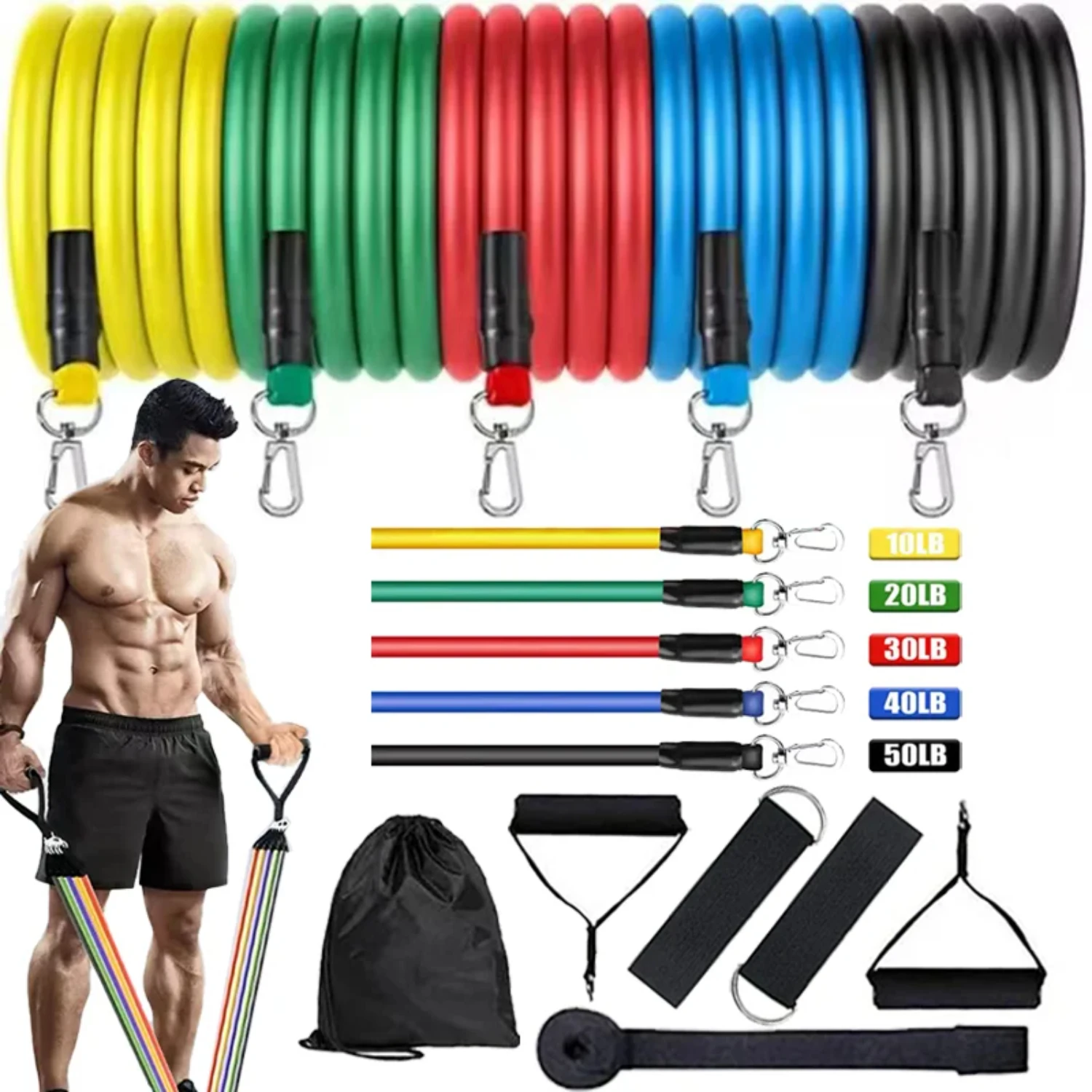 100 Pound Resistance Band Fitness Exercise Elastic Rope Set,  Fitness Yoga Band Strength Training Exercise Equipment Gym sets