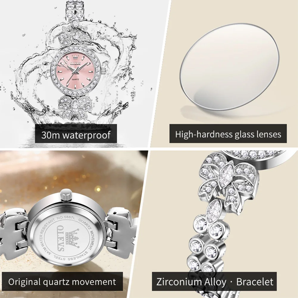 OLEVS 5887 Frau Uhren Elegante Original Quarzuhr Wasserdicht Leuchtende Uhren Für Frau Geschenk Diamant Strap Reloj Mujer