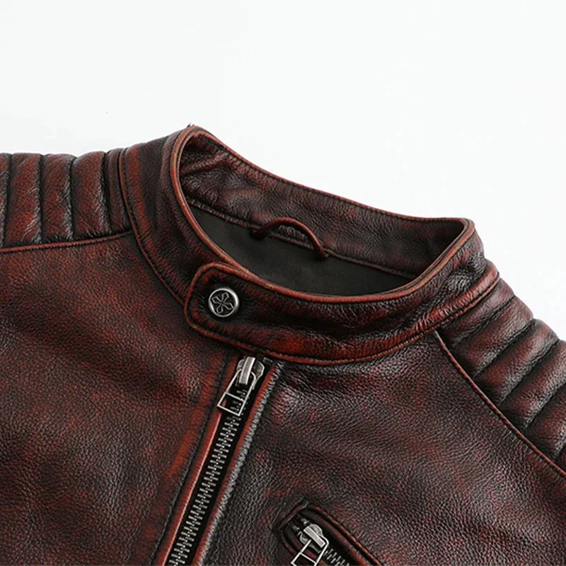 Copersian Men's Genuine Leather Jacket Natural Cowhide Hunting Retro Motorcycle Spring Autumn Mens Clothes