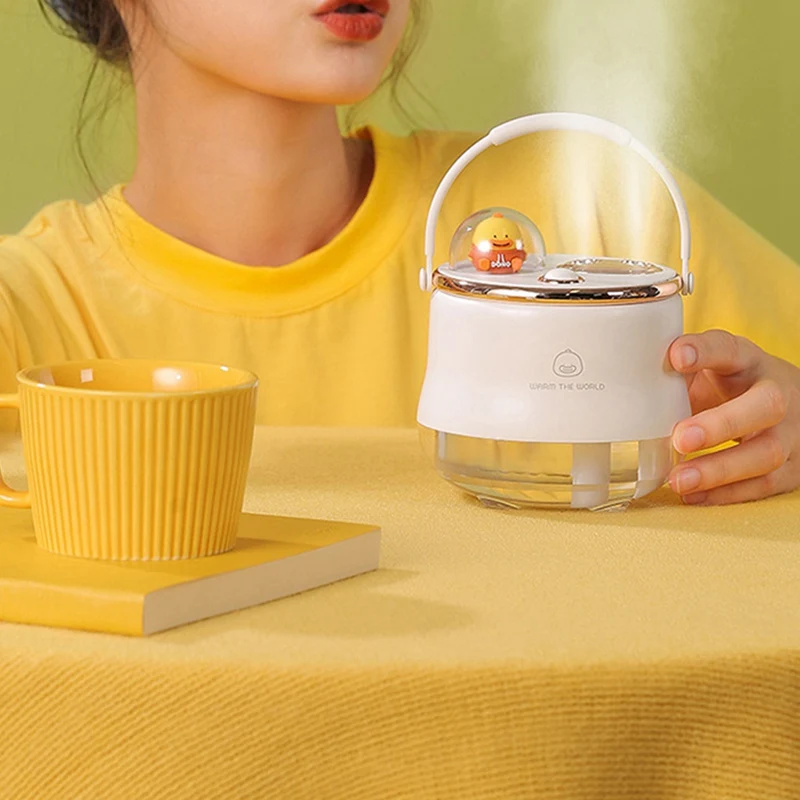 Humidificador de dibujos animados USB pequeño, pulverizador doble, gran volumen de niebla, ambiente de cabecera, lámpara de dormir, humidificador de escritorio