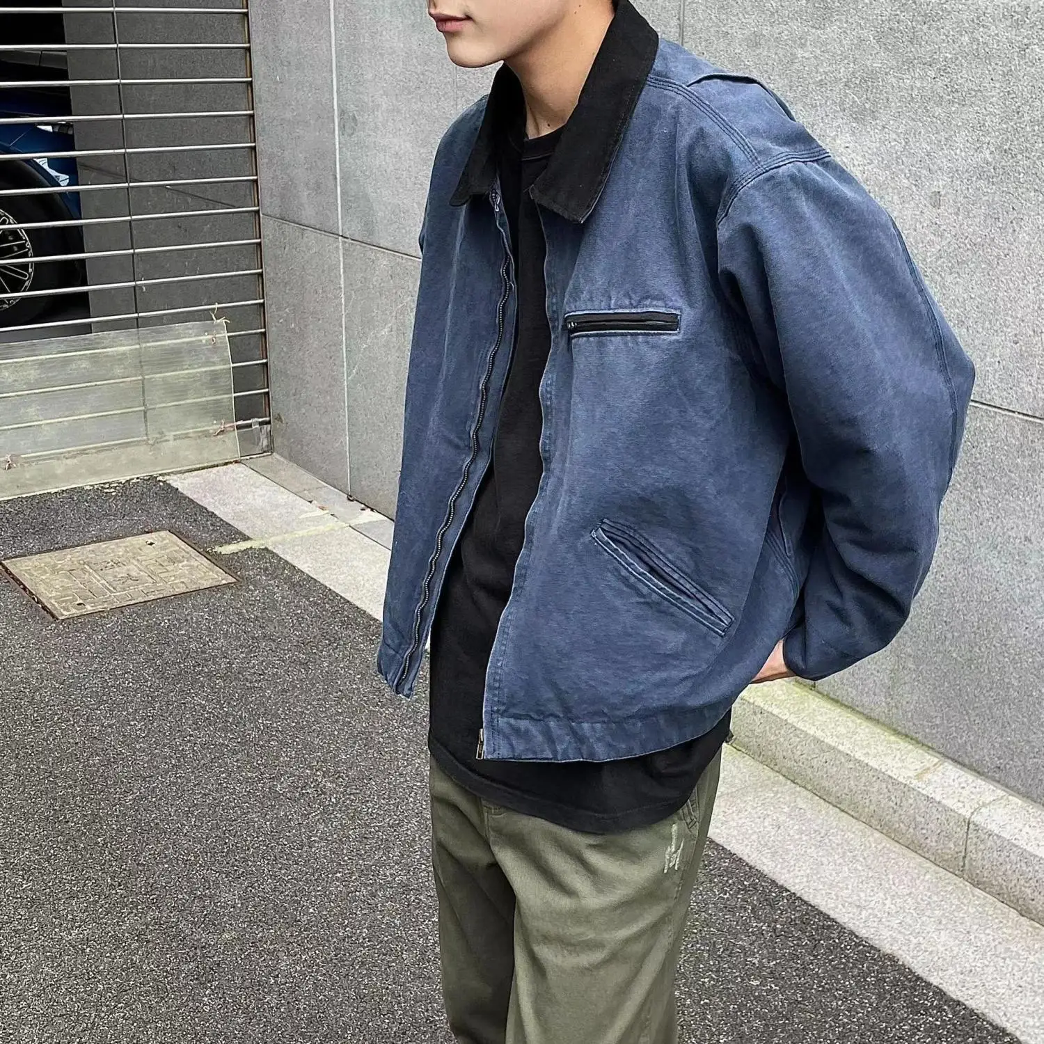 

Men's ort Waed Work Jaet Large Size 250 Pou Japanese Sle Simple Collar Workwear Top Autumn Winter Streetwear