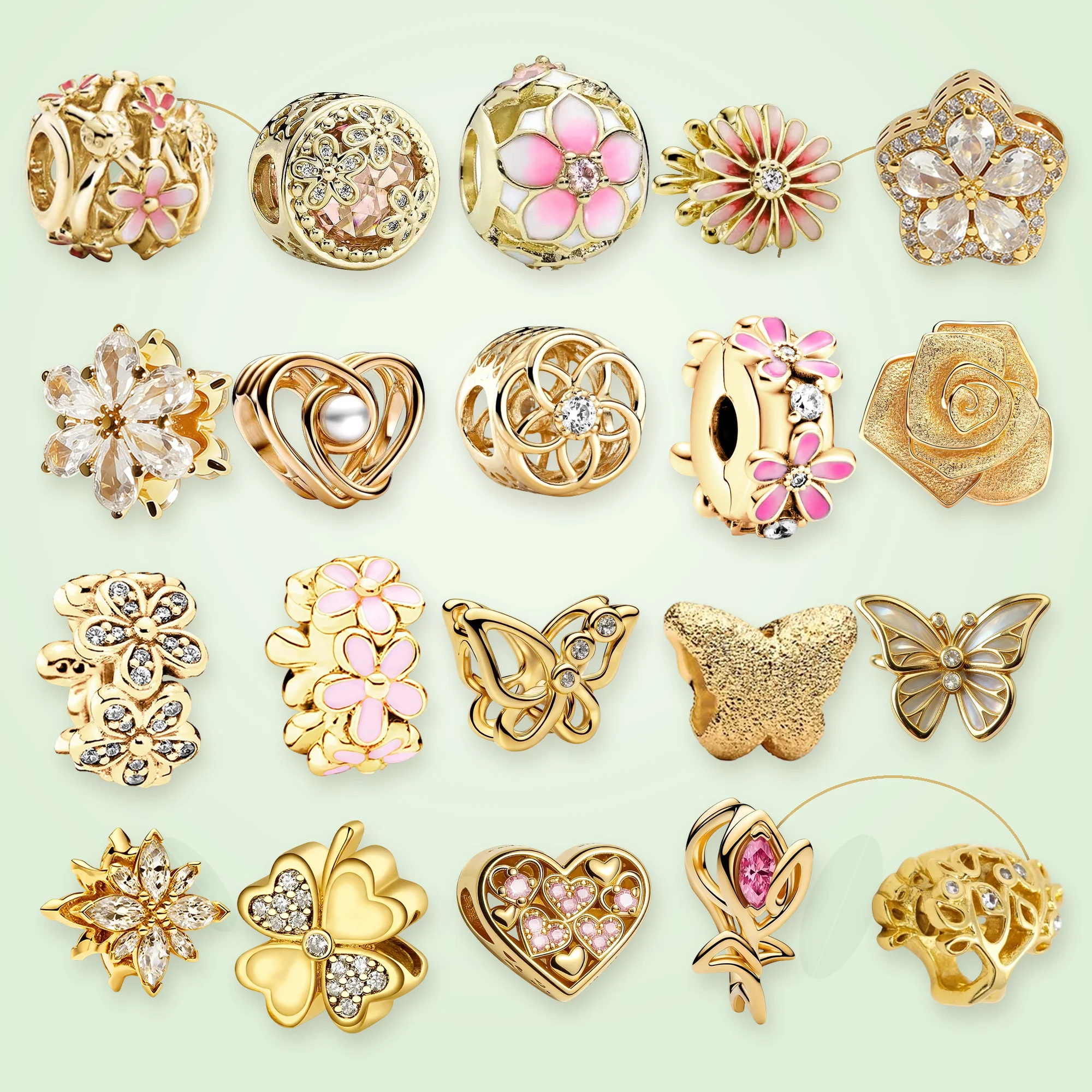 

Original Charm Beads,Sparkling Herbarium Charm Rose Bloom Oversized Dangle Charm Bead Fit Pendant Bracelet Women Jewelry Gift