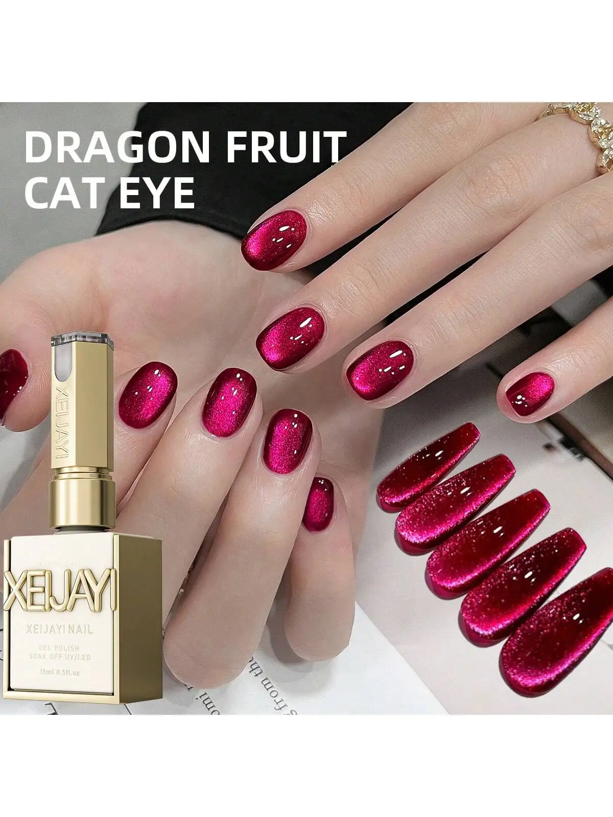 2025 Dragon Fruit Cat Eye Gel - Ultra-Bright Magnetic Polish with Diamond Sparkle Effect