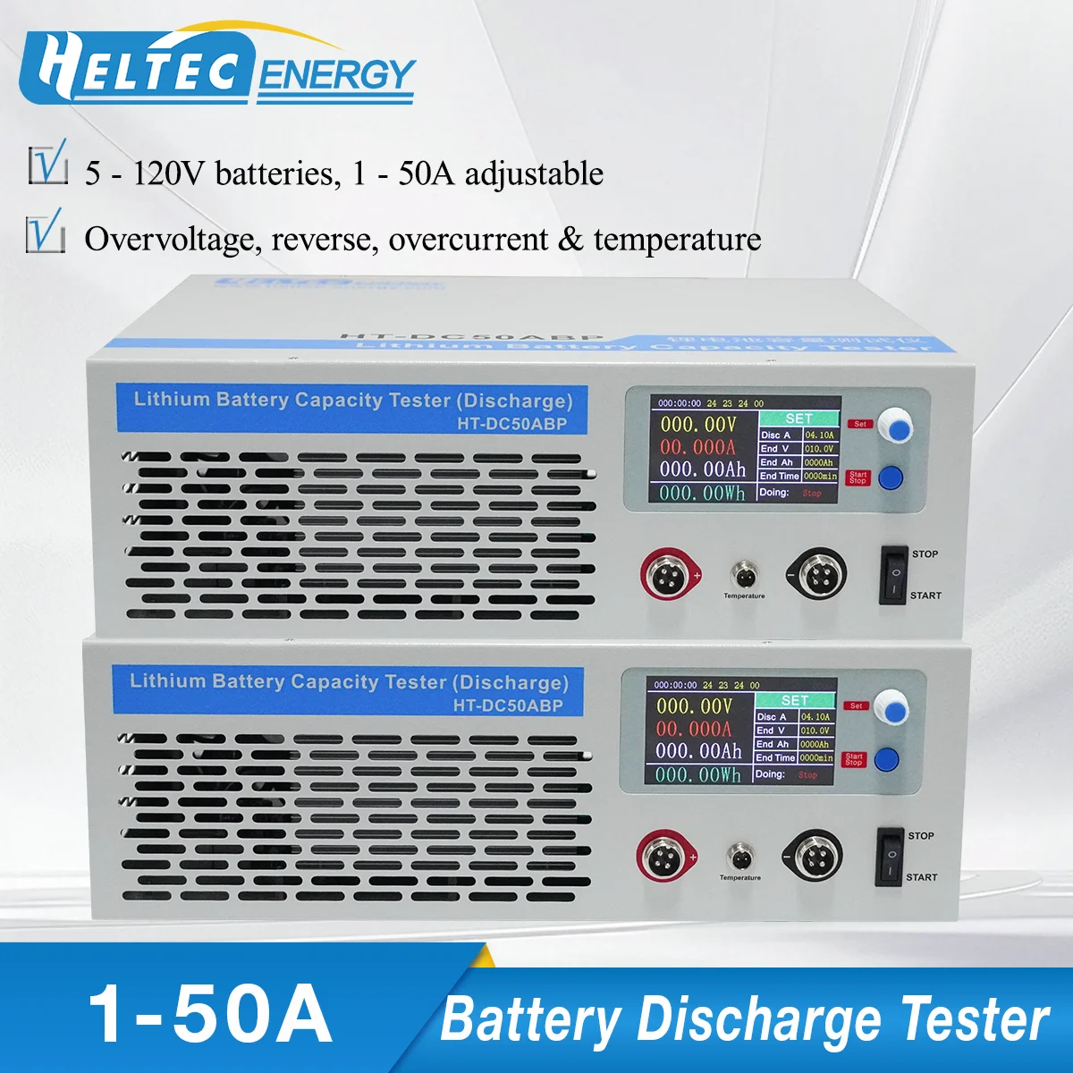 Heltec 5-120V 50A Electronic Load Battery Tester 6000W Adjustable Discharger for LiFePO4/Li-ion/Lead Acid/NiMH Battery for RU