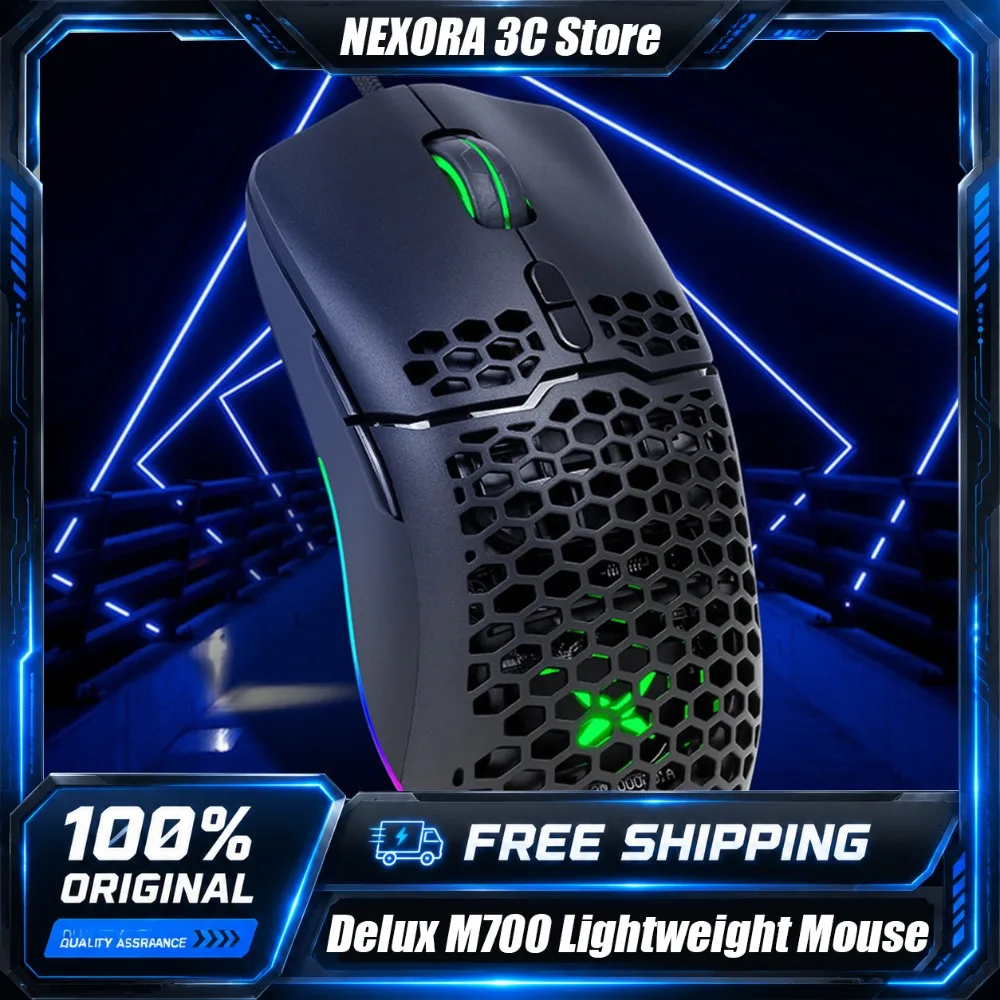 Delux M700 Lightweight Mouse 67g Honeycomb Shell PMW3389 Wired Gaming Mouse 16000 DPI RGB Ergonomic Mice for Gaming Office PC