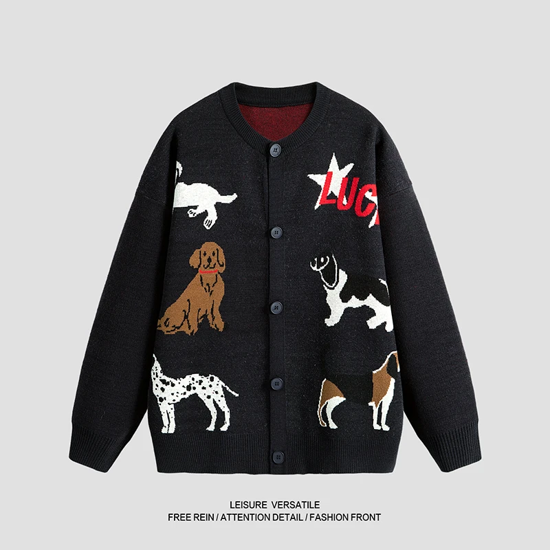 

Men's Fashion Trendy Animal Printed Warm Knitted Cardigan Spring Autumn Home Comfortable Multi Functional Leisure Home Clothing