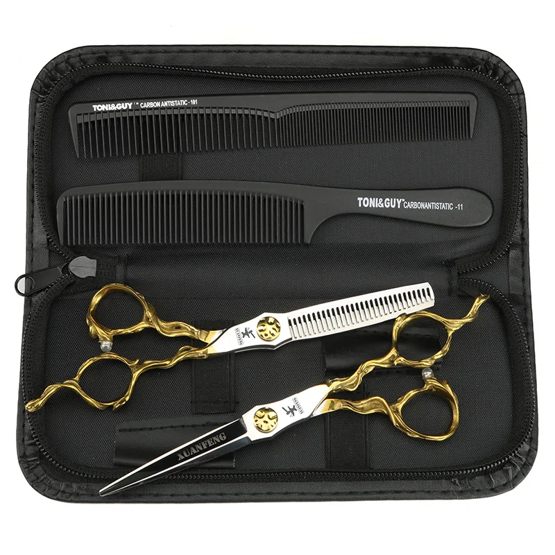 XUANFENG 6 inch imitation branch silver hair scissors 440C steel barber cutting scissors and Thinning Scissors