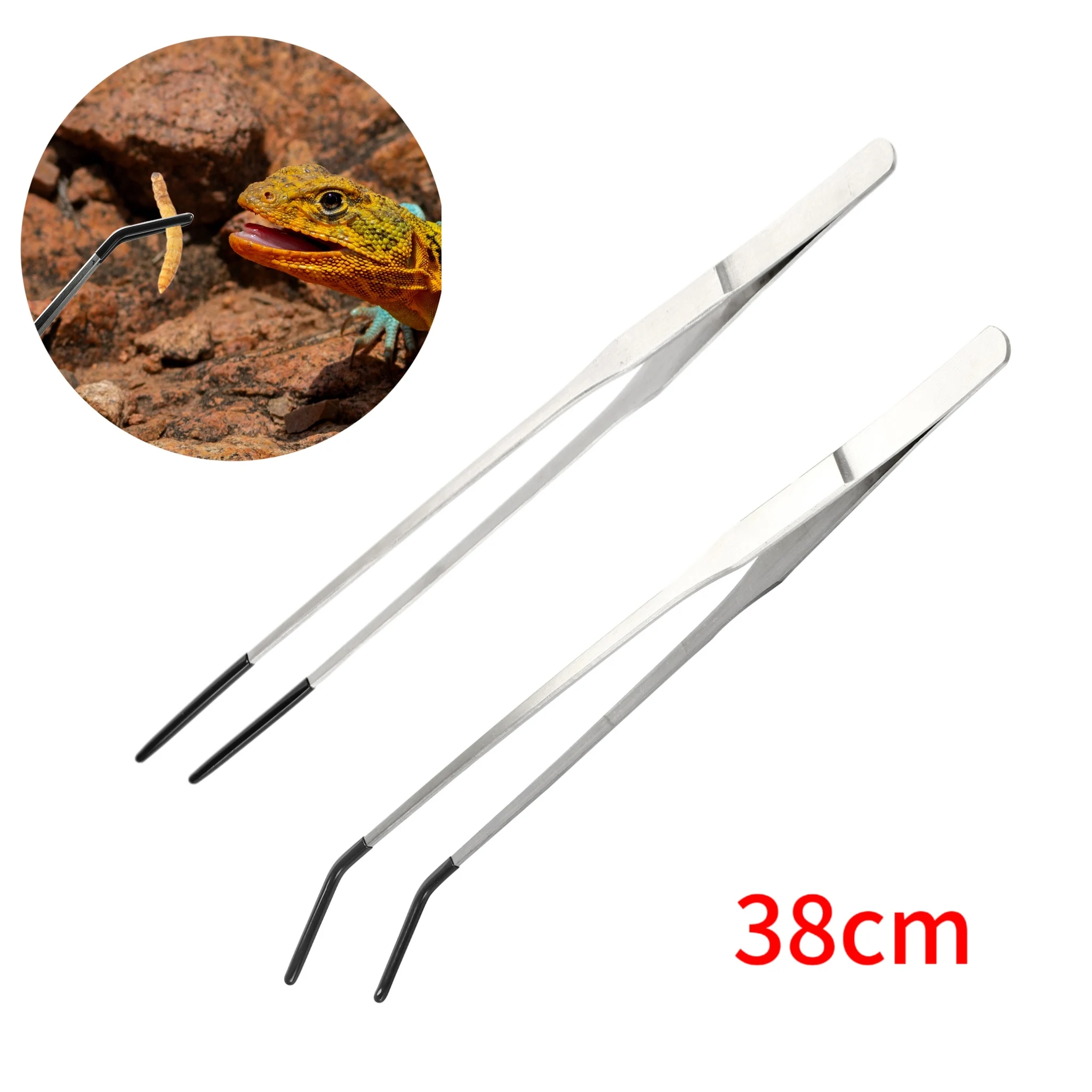 UXCELL Stainless Steel Curved Feeding Tweezers Aquarium Clip Pet Feeding Tools Long Tongs Reptile Forceps Fish Tank 38cm