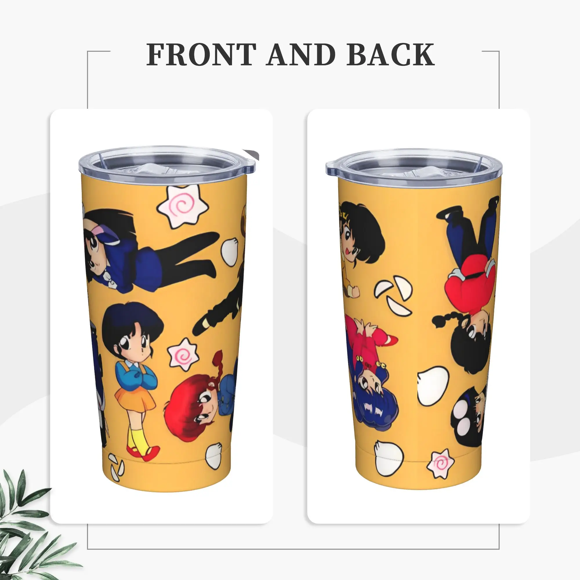 Ranma 1/2 Chibi Kawaii Tumbler Vacuum Insulated Cartoon Anime Manga Coffee Cups Stainless Steel School Mug Hot Cold Drink, 20oz